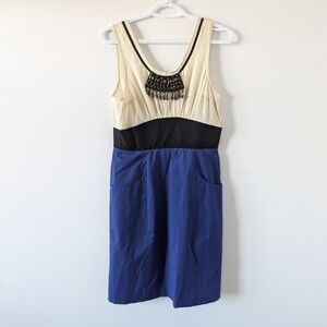 Frock by Tracy Reese Women's Embellished Silk Dress, Size 6, Cream and Navy Blue